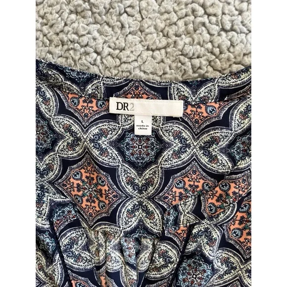DR2 Women’s Large Blue & Salmon Pink Paisley Bohemian Button Up Blouse. - Picture 6 of 11